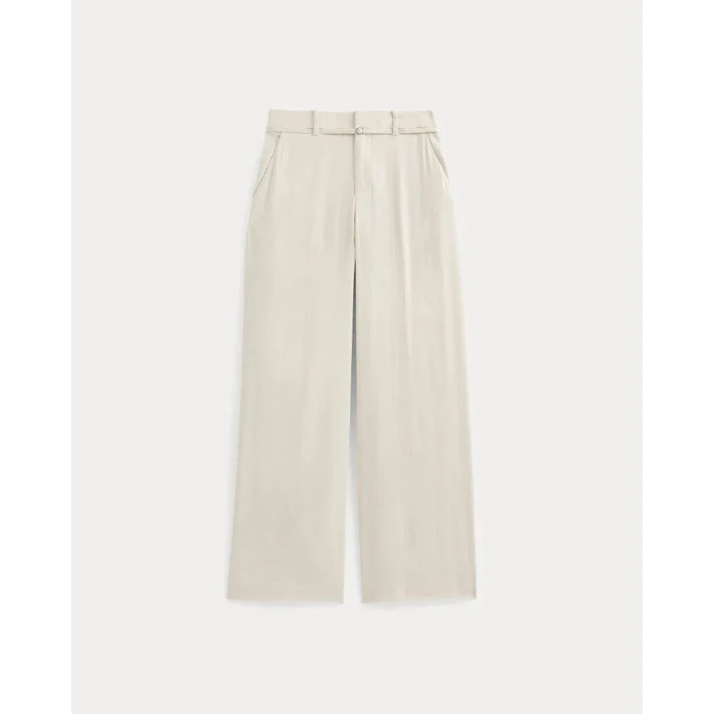 EVERLANE Wide-Leg Belted Pant Stretch Linen Birch 4 LONG Heavyweight NEW CHIC